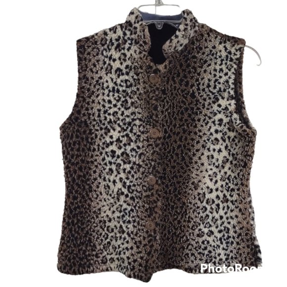 Coldwater Creek Jackets & Blazers - Coldwater Creek Brown Cream Cheetah Leopard Animal Print Fleece Faux Fur BU Vest